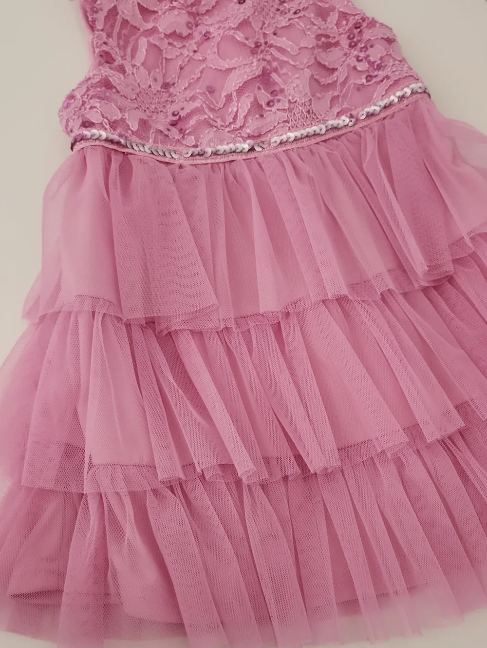 Girls Pink Lace & Tiered Tulle Party Dress